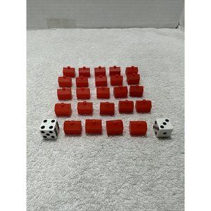 24 Monopoly Replacement Hotels Red Plastic & 2 Dice New